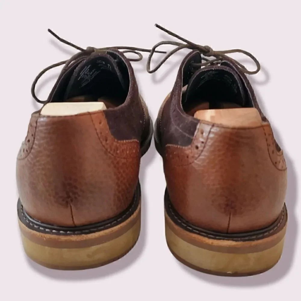 Lands End Astor Wingtip Men's 10.5 Homme Spice Brown Dress Shoes | BUCKS | EUC